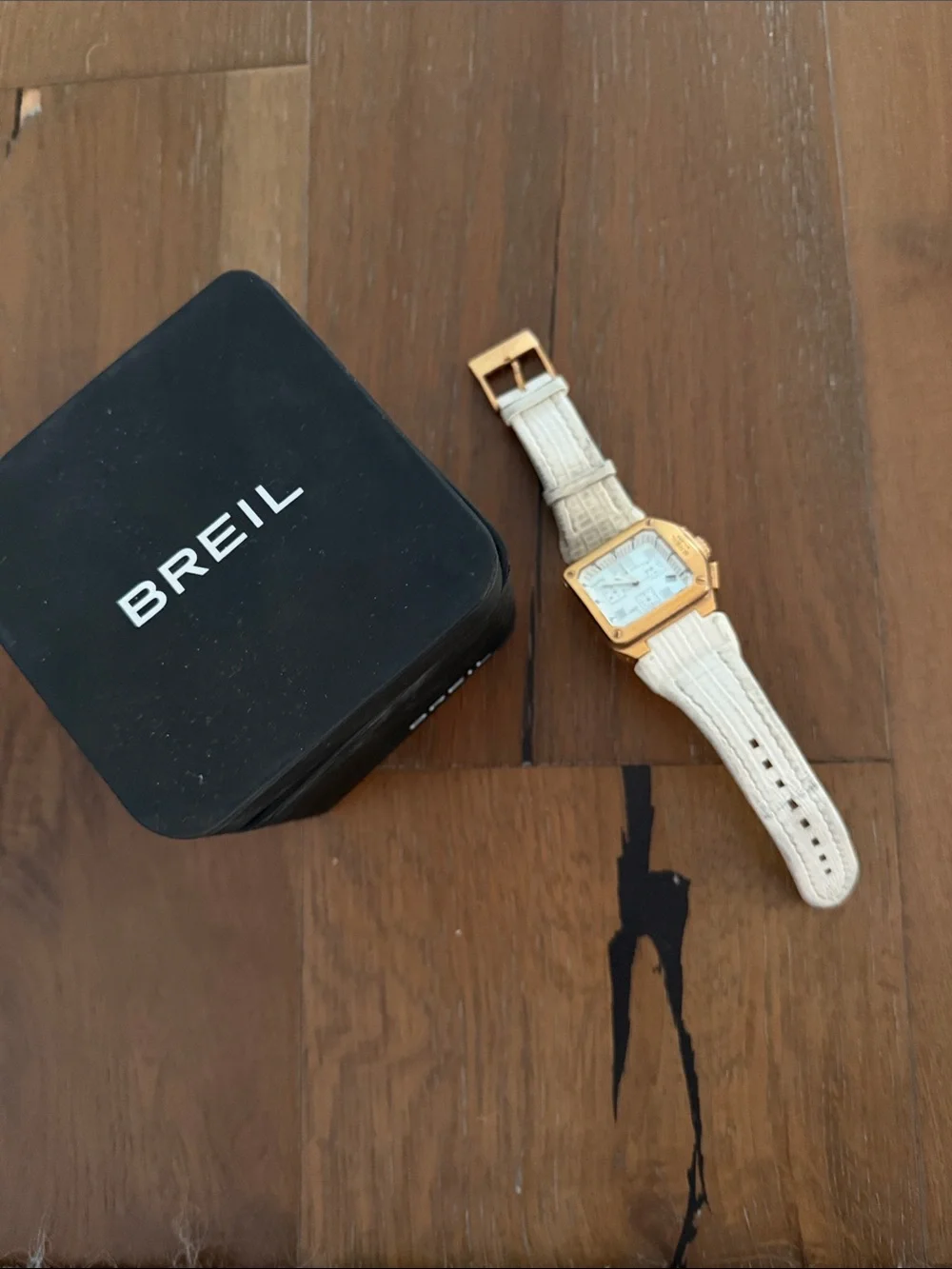 BREIL White Leather Strap Watch with Rose Gold Case